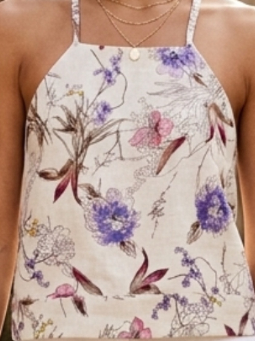 Peppy Girl Floral Halter Top Backless Tie Back Purple Pink Made USA Size M